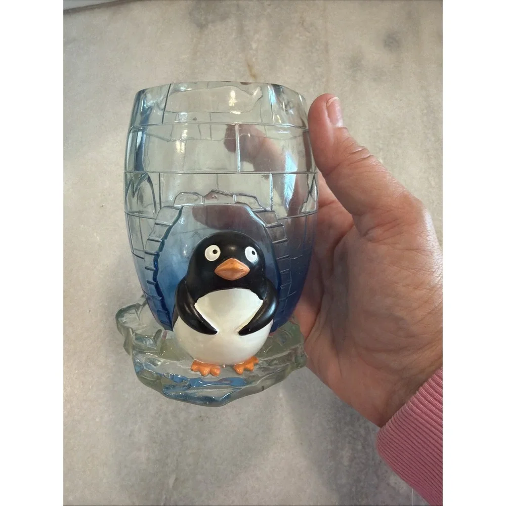 Vintage Heavy Acrylic Color mate Penguin/igloo Wastebasket cup toothbrush Holder